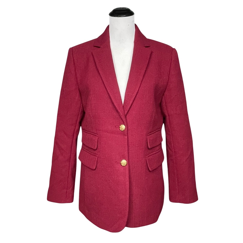 Ann Taylor The Greenwich Blazer Women 10 Red Gold Buttons Textured Academia